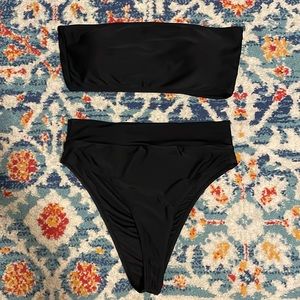 Black High Waisted Cheeky Strapless Bikini